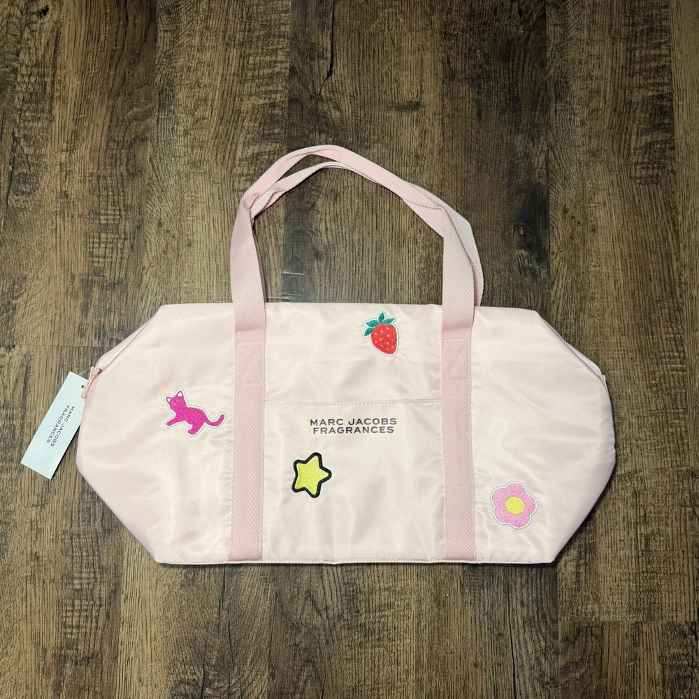 NWT Marc Jacobs Fragrances Pink Duffel Bag Star Cat Strawberry Appliqué Patches